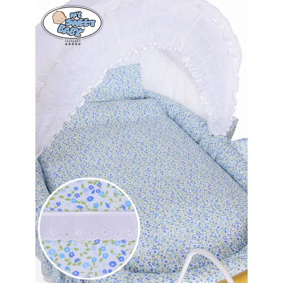 Exklusiv Gammaldags Babykorg Jasmine - White - blå with lace