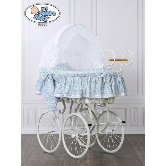 Exklusiv Gammaldags Babykorg Jasmine - White - blå with lace
