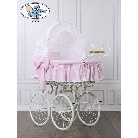 Exklusiv Gammaldags Babykorg med Bäddset Christine - White - rosa