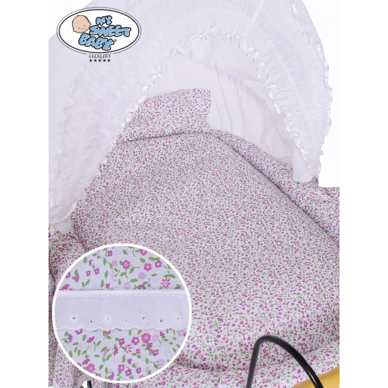 Exklusiv Gammaldags Babykorg med textil Jasmine - White - rosa with lace