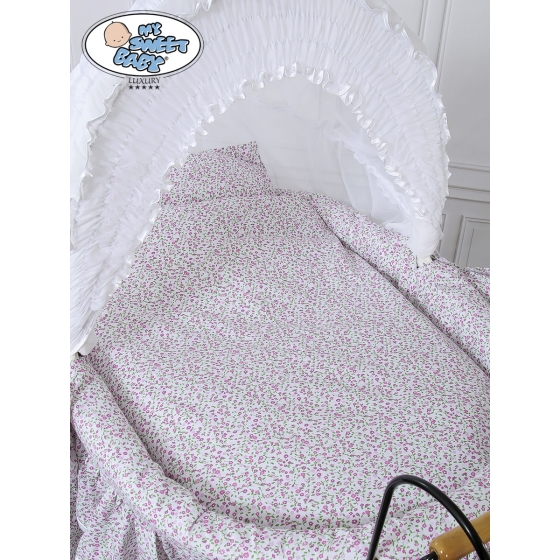 Exklusiv Gammaldags Babykorg med textil Jasmine - White - rosa with lace
