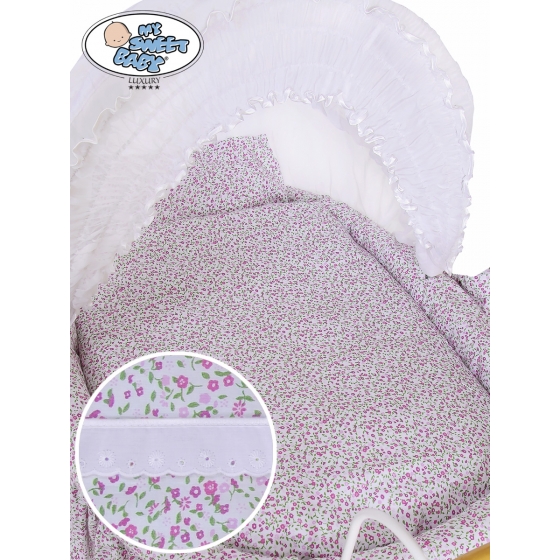 Exklusiv Gammaldags Babykorg Uppsättning Jasmine - White - rosa with lace