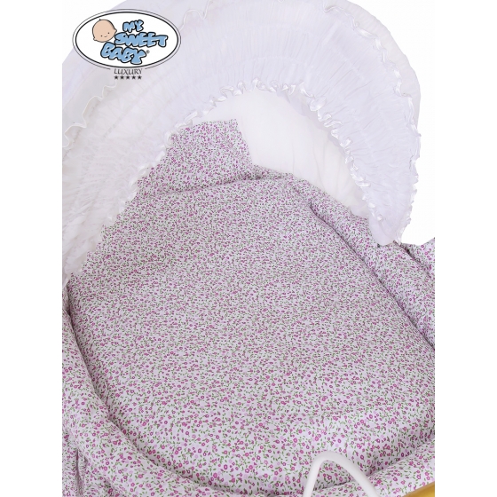 Exklusiv Gammaldags Babykorg Uppsättning Jasmine - White - rosa with lace