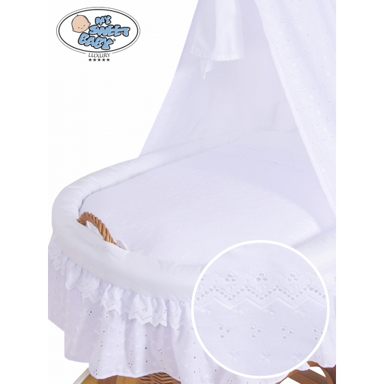 Extra textil 4 delar uppsättning till babykorg Charlotte no. 50202-906 or 70202med vit broderat Bäddset