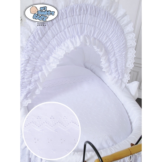 Extra textil 4 delar uppsättning till babykorg Charlotte no. 2100-906 or 72100med vit broderat Bäddset