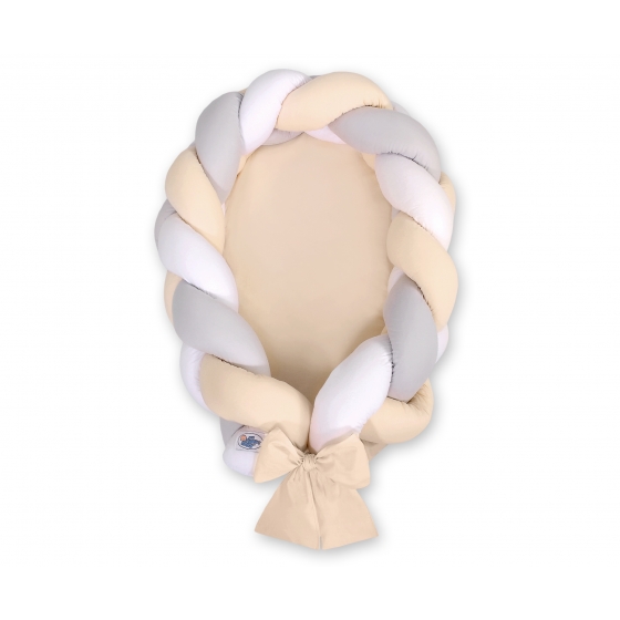 Fläta Babynest & Spjälskydd Fläta 2 i 1 - vit-grå-beige