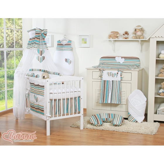 Himmel till babysäng Chiffon Hjärtan bruna ränder