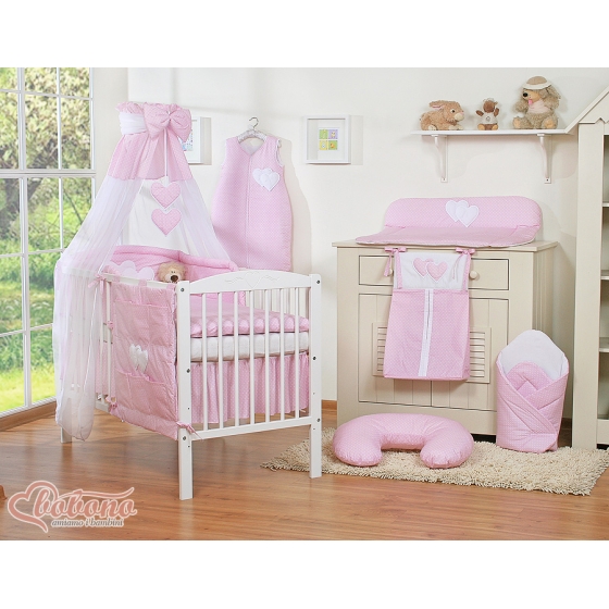 Himmel till babysäng Chiffon Hjärtan Vita Prickar på rosa