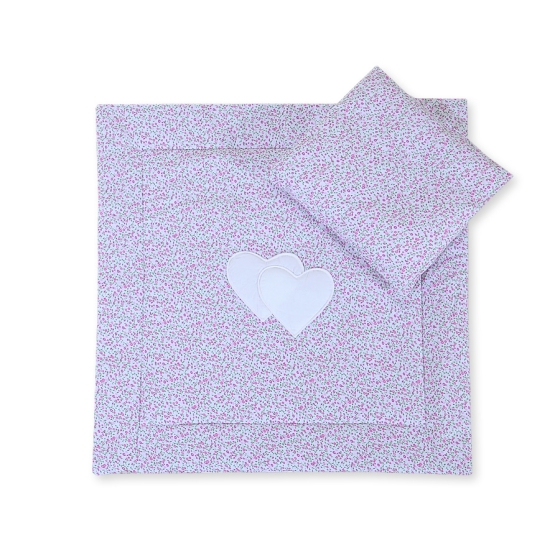 KBaby pram set 2pcs- hjärtan rosa blommor
