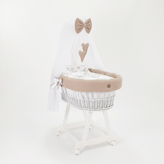 Komplett bäddset för babykorg med sänghimmel i beige