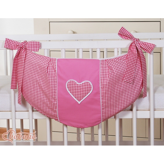 Leksaker väska babysäng hjärtan dark rosa rutig