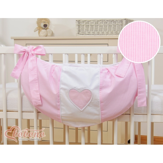 Leksaker väska babysäng hjärtan rosa ränder