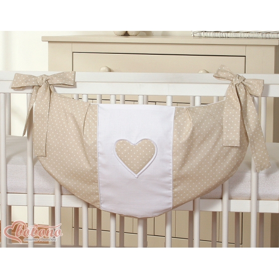Leksaker väska babysäng hjärtan Vita Prickar på beige