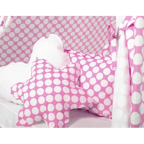 MEGA Tipitält SET: Tipi tält Lekmatta Kuddar och dekorfjädrar - rosa med Vita Prickar