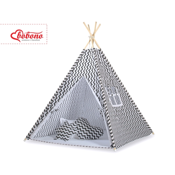 MEGA Tipitält uppsättning: Tipi tält Lekmatta Kuddar och dekorfjädrar - Chevron black