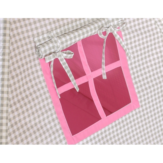 MEGA Tipitält uppsättning: Tipi tält Lekmatta Kuddar och dekorfjädrar- Grey checkered-rosa