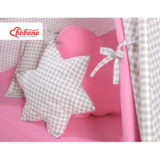 MEGA Tipitält uppsättning: Tipi tält Lekmatta Kuddar och dekorfjädrar- Grey checkered-rosa