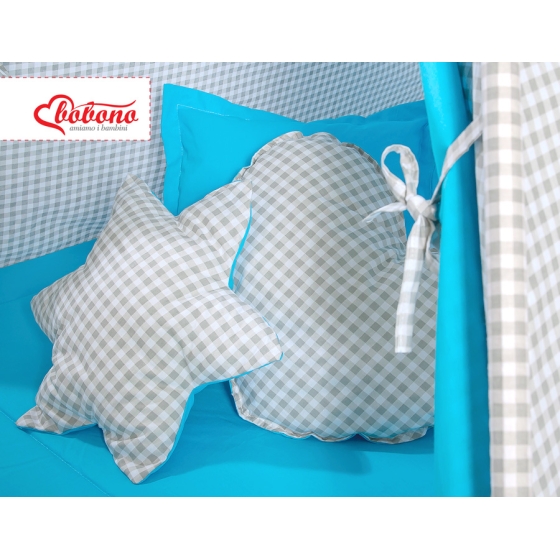 MEGA Tipitält uppsättning: Tipi tält Lekmatta Kuddar och dekorfjädrar- Grey checkered-turquoise