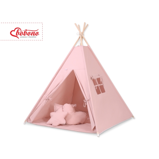 MEGA Tipitält uppsättning: Tipi tält Lekmatta Kuddar och dekorfjädrar - pastel rosa