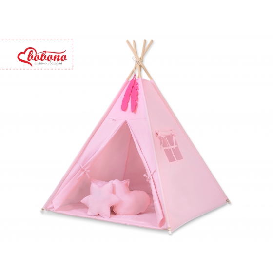 MEGA Tipitält uppsättning: Tipi tält Lekmatta Kuddar och dekorfjädrar- rosa