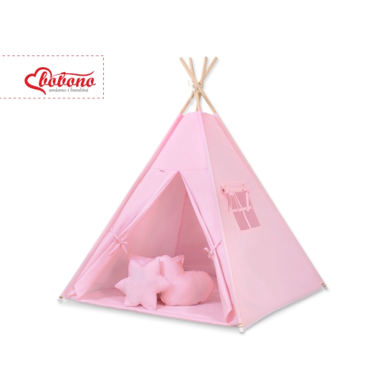 MEGA Tipitält uppsättning: Tipi tält Lekmatta Kuddar och dekorfjädrar- rosa
