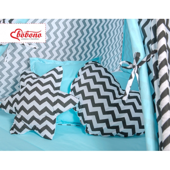 MEGA Tipitält uppsättning:Tipi tält Lekmatta Kuddar - Chevron black/blå