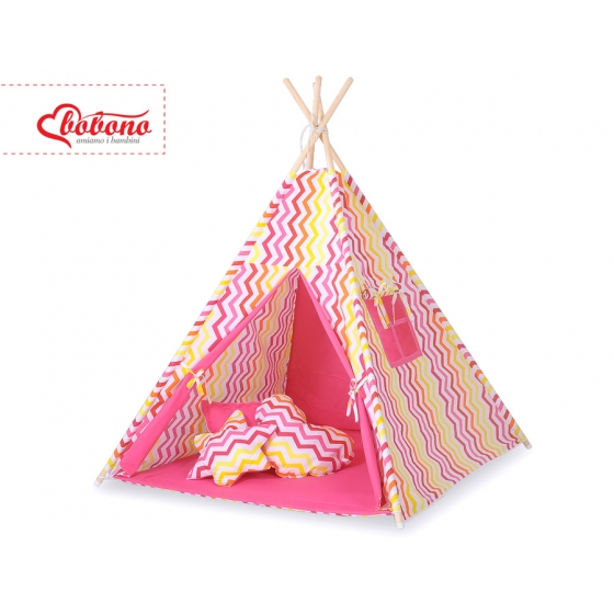 MEGA Tipitält uppsättning:Tipi tält Lekmatta Kuddar - Chevron pink-yellow