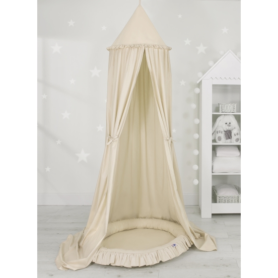 Set: Sänghimmel upphängd från taket med Lekpöl med volang- beige