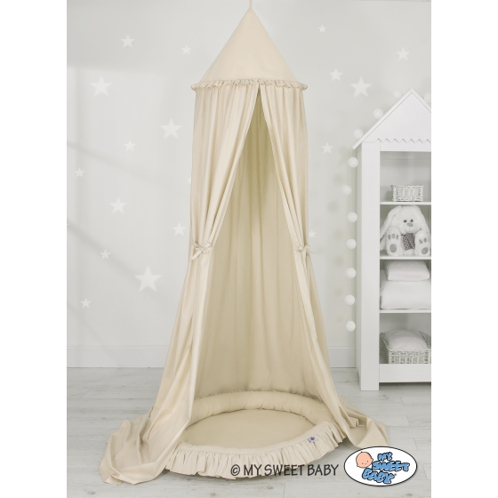 Set: Sänghimmel upphängd från taket med Lekpöl med volang- beige