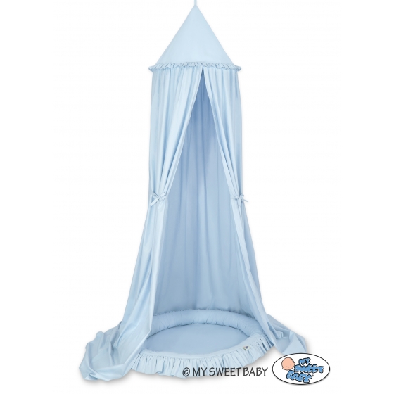Set: Sänghimmel upphängd från taket med Lekpöl med volang- blå