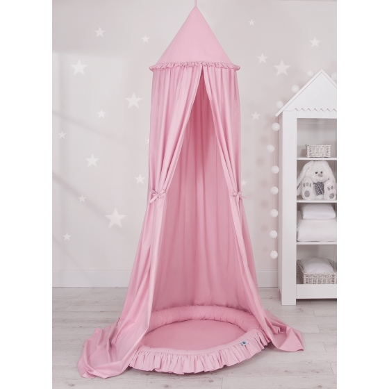 Set: Sänghimmel upphängd från taket med Lekpöl med volang- rosa