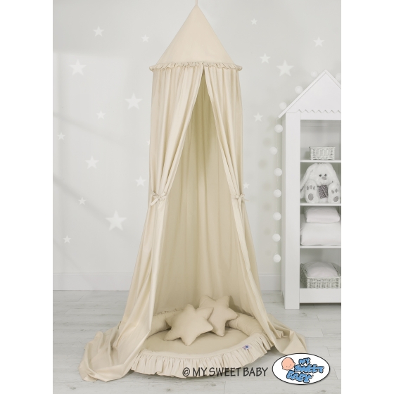Set: Sänghimmel upphängd från taket med Lekpöl och Kuddar - beige