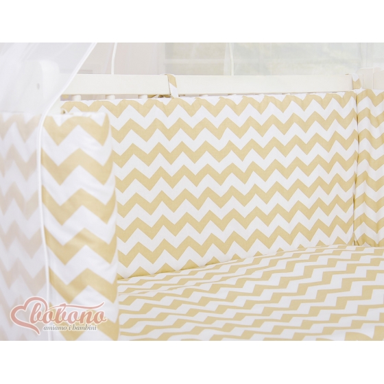 Spjälsäng bedside Sidosäng med madrass med sängkläder Basic chevron beige