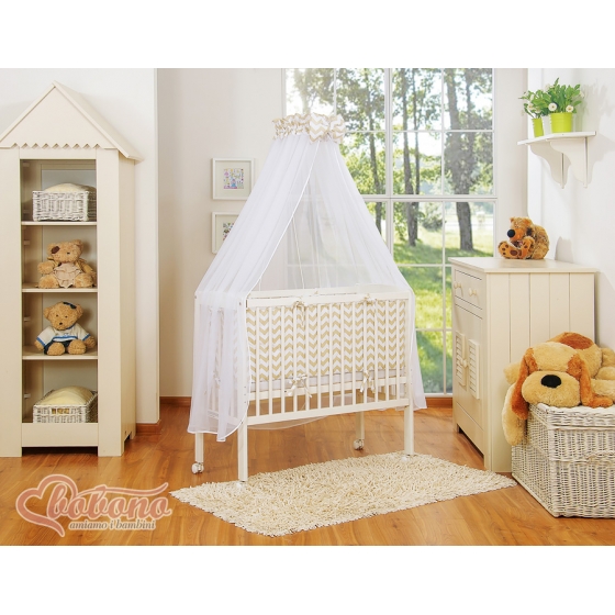 Spjälsäng bedside Sidosäng med madrass med sängkläder Basic chevron beige