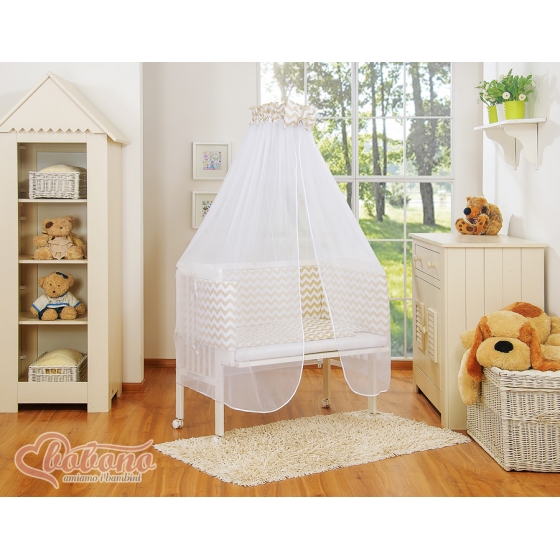 Spjälsäng bedside Sidosäng med madrass med sängkläder Basic chevron beige