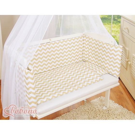 Spjälsäng bedside Sidosäng med madrass med sängkläder Basic chevron beige