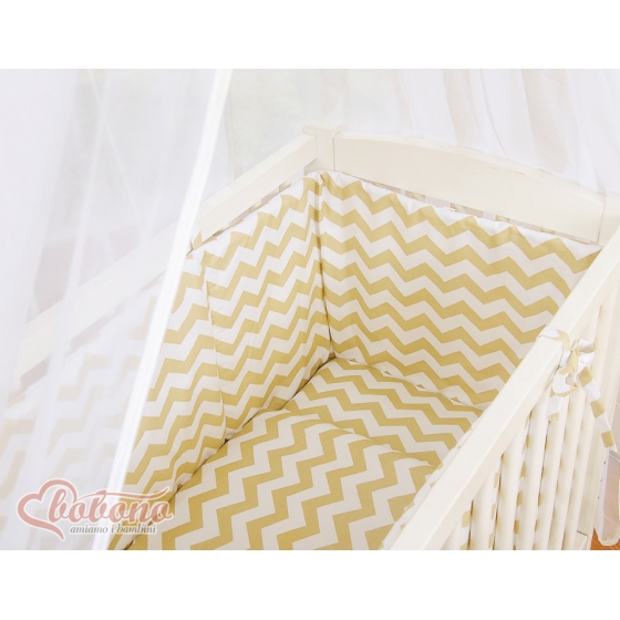 Spjälsäng bedside Sidosäng med madrass med sängkläder Basic chevron beige