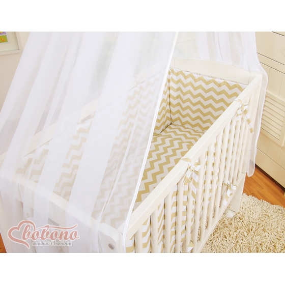Spjälsäng bedside Sidosäng med madrass med sängkläder Basic chevron beige