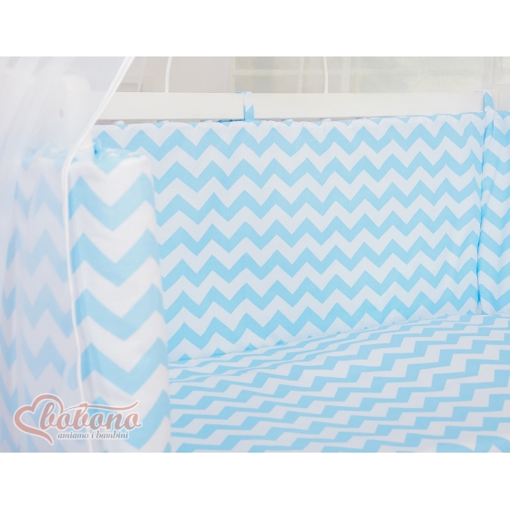 Spjälsäng bedside Sidosäng med madrass med sängkläder Basic chevron blå