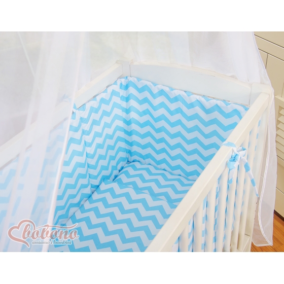 Spjälsäng bedside Sidosäng med madrass med sängkläder Basic chevron blå