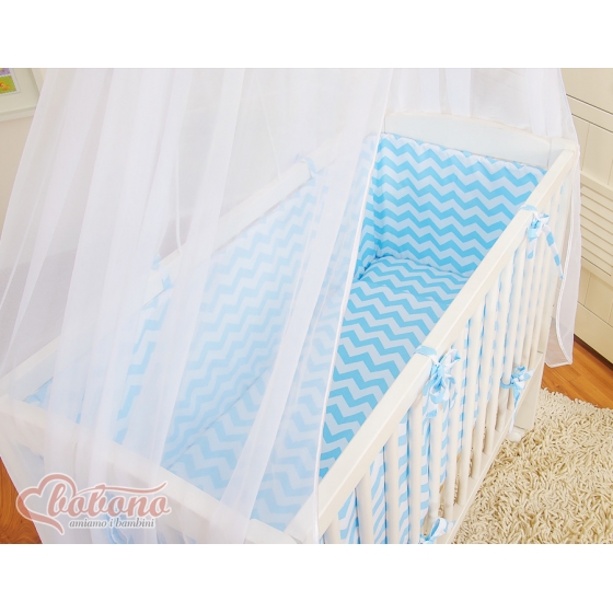 Spjälsäng bedside Sidosäng med madrass med sängkläder Basic chevron blå