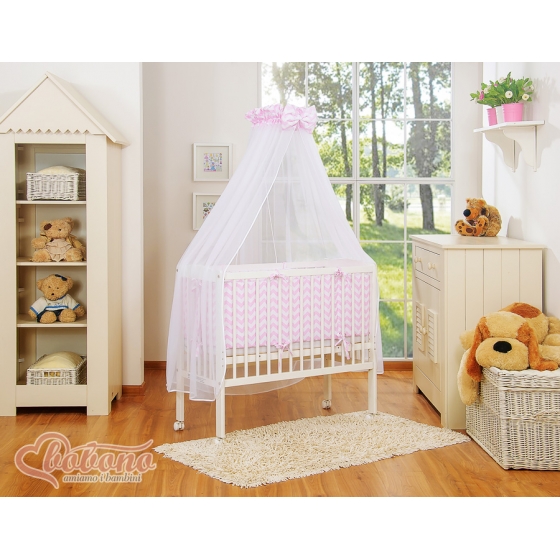 Spjälsäng bedside Sidosäng med madrass med sängkläder Basic chevron rosa