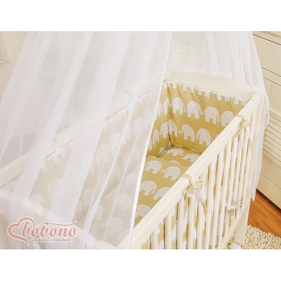 Spjälsäng bedside Sidosäng med madrass med sängkläder Basic Elefanter beige