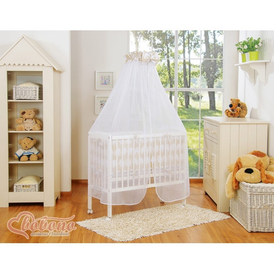 Spjälsäng bedside Sidosäng med madrass med sängkläder Basic Elefanter beige