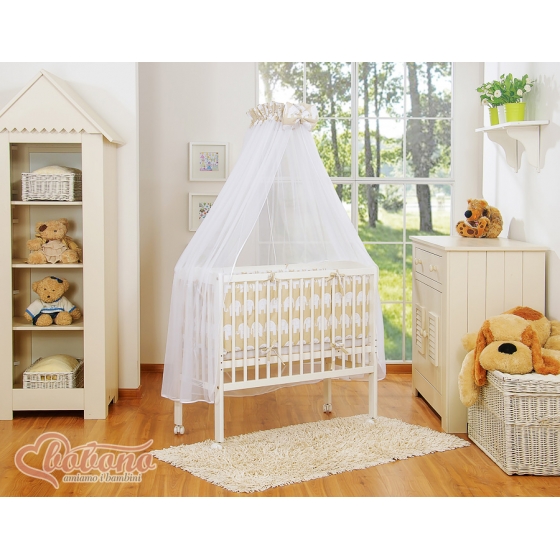 Spjälsäng bedside Sidosäng med madrass med sängkläder Basic Elefanter beige