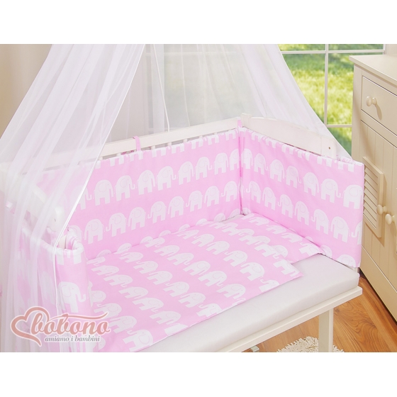 Spjälsäng bedside Sidosäng med madrass med sängkläder Basic Elefanter rosa