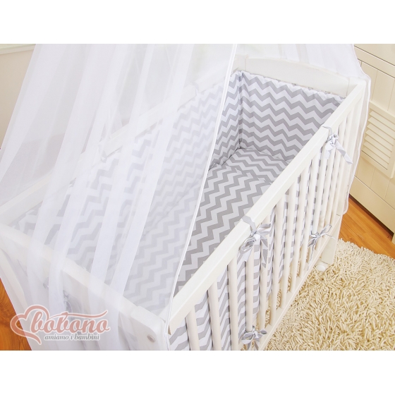 Spjälsäng bedside Sidosäng med madrass med sängkläder Basic zigzag grå