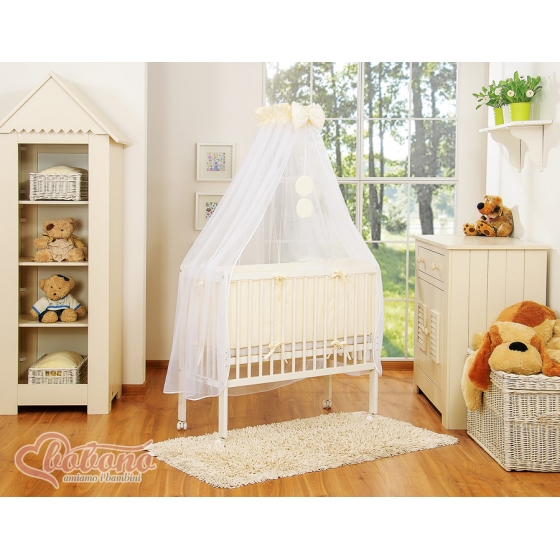 Spjälsäng bedside Sidosäng med madrass med sängkläder Little Prince/Princess cream