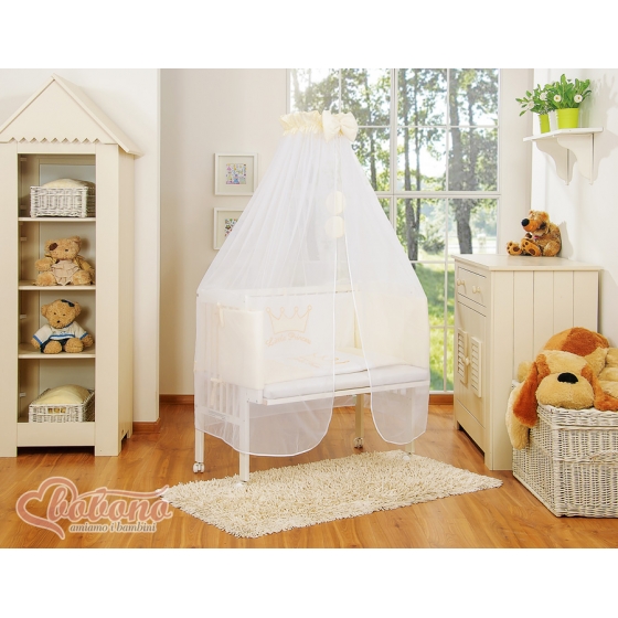 Spjälsäng bedside Sidosäng med madrass med sängkläder Little Prince/Princess cream