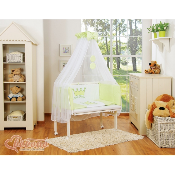 Spjälsäng bedside Sidosäng med madrass med sängkläder Little Prince/Princess grön